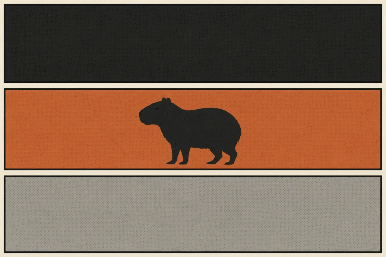 Graphic of three stacked bands with a capybara placed in the middle one