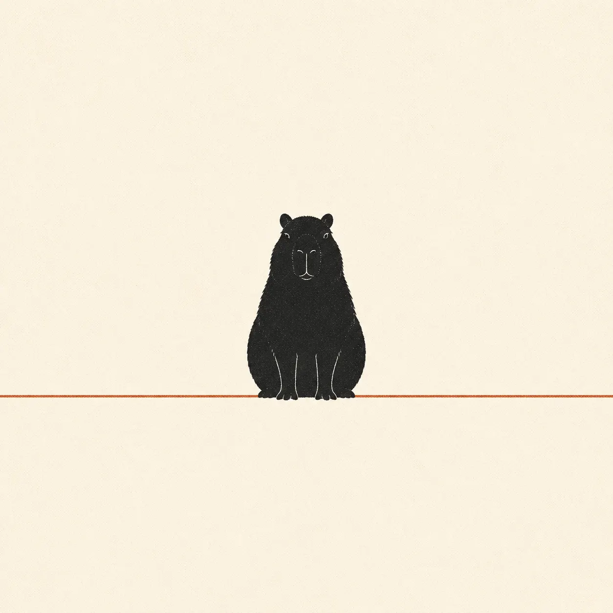 Minimal illustration of a small capybara sitting on a single thin orange line, for a capybara tattoo meaning guide