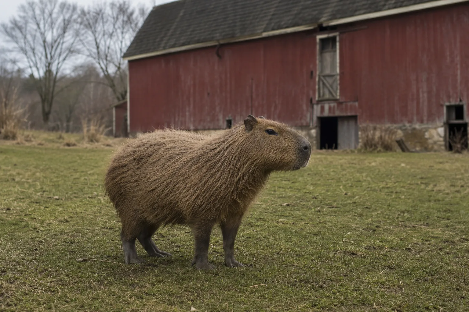 Pennsylvania capybara legality illustration with a capybara near a red barn and field