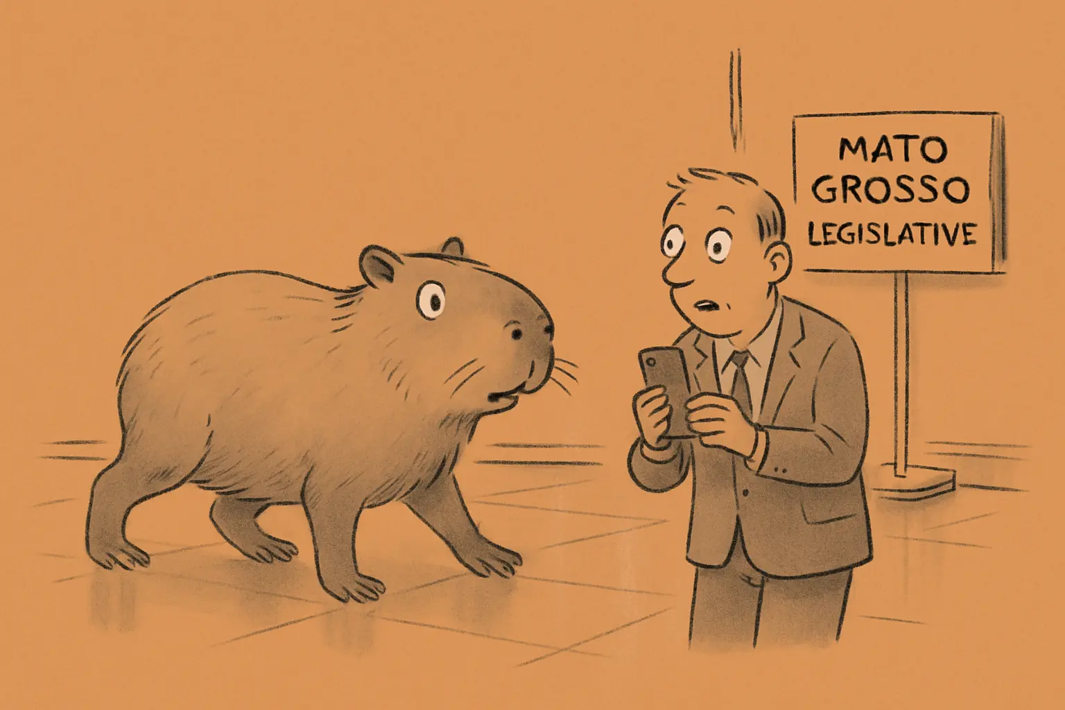 Capybaras strolling calmly through a Brazilian legislature building.