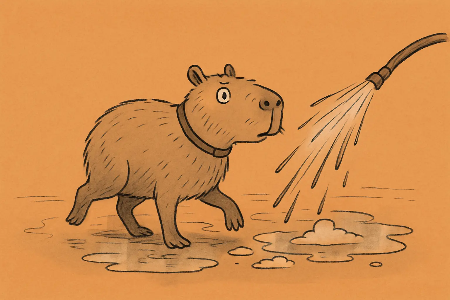 A capybara wearing a collar near a car wash in Selayang, Malaysia.