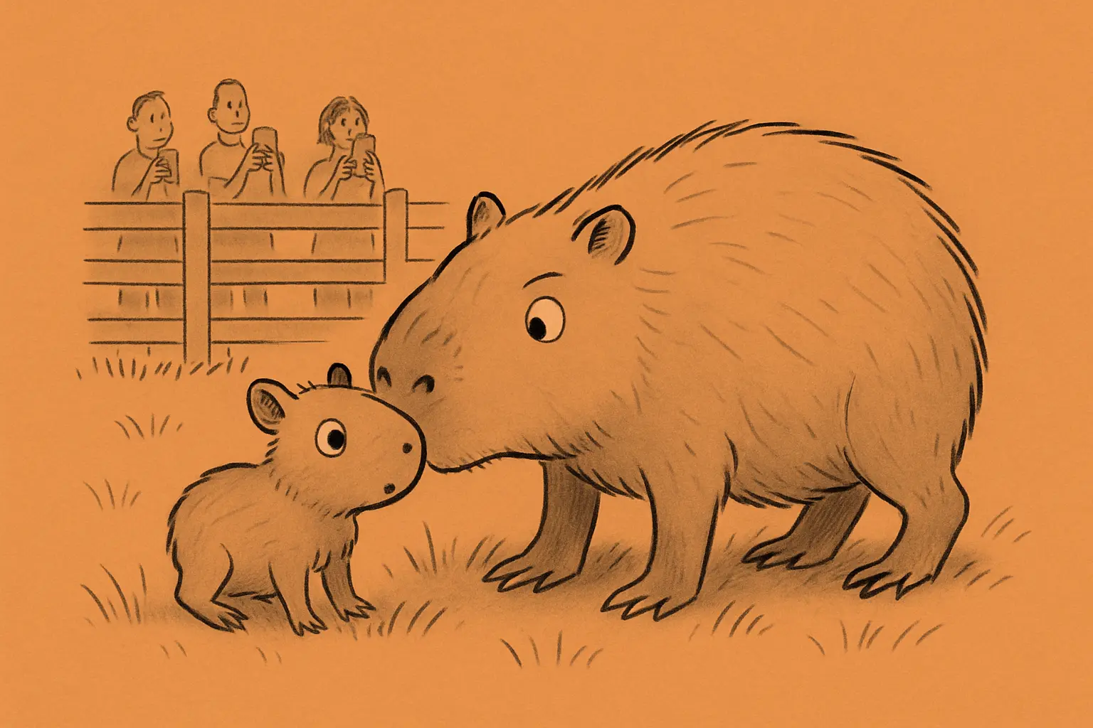 A newborn capybara at Westmeister Farm with its mother Winnie.